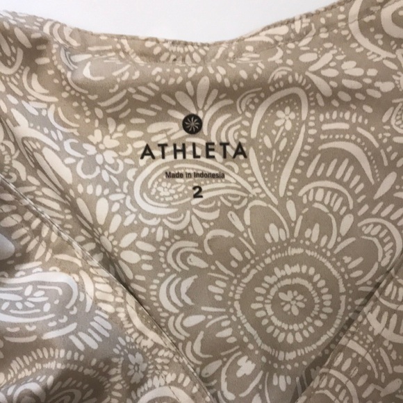 Athleta sundress sleeveless vneck knee length size 2 side zipper tan and cream - Picture 7 of 14